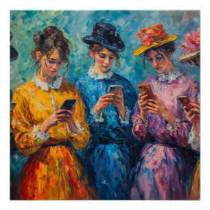 Poster Personnes du 19e siècle utilisant des smartphones