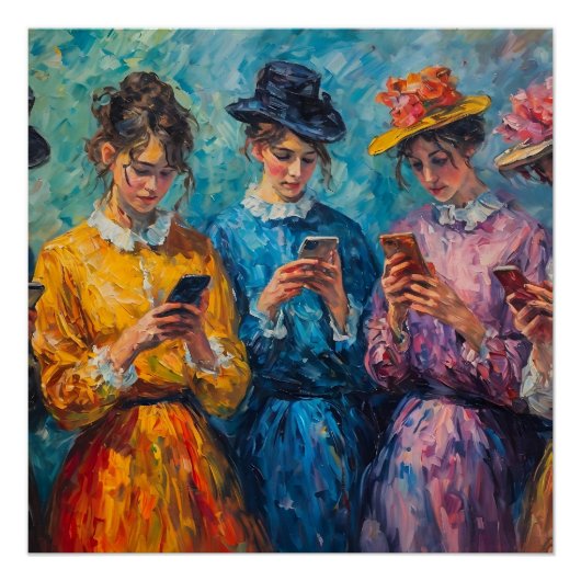 Poster Personnes du 19e siècle utilisant des smartphones (Devant)