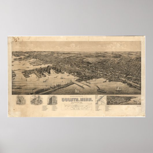 Poster Perspective Carte de Duluth Minnesota (1893) (Devant)