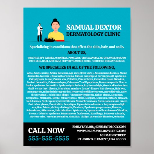 Poster Perte de cheveux, dermatologue, Clinique de dermat (Devant)