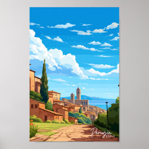 Poster Perugia Italie Art Voyage Illustration Vintage