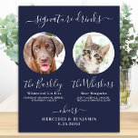 Poster Pet Chien Mariage Signature Boissons Photo Marine<br><div class="desc">Boissons Signature ! Calligraphie simple mais élégante, cette enseigne signature bar à boissons propose deux cocktails "the Bride" et "the Groom", personnalisés avec vos boissons de choix. Customisez ce panneau de mariage élégant avec votre photo d'animal de compagnie préférée, photo de chien, photo de fiançailles ou photos de couple, noms...</div>