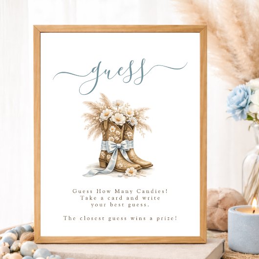 Poster Pet Cowboy Bottes Fête Prénatale Bébé Devine Combi