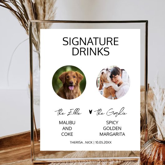 Poster Pet Dog Photo Signature Boire Menu Mariage moderne