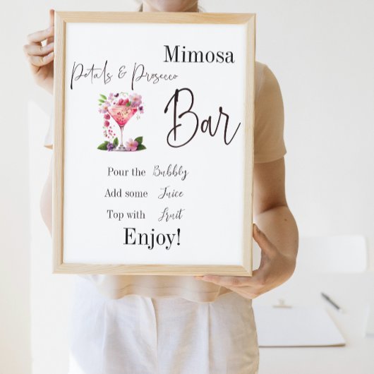 Poster Pétales et bar de mimosa Prosecco rose pour enterr