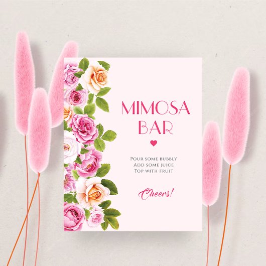 Poster Pétales et Prosecco floral rose Mimosa Bar