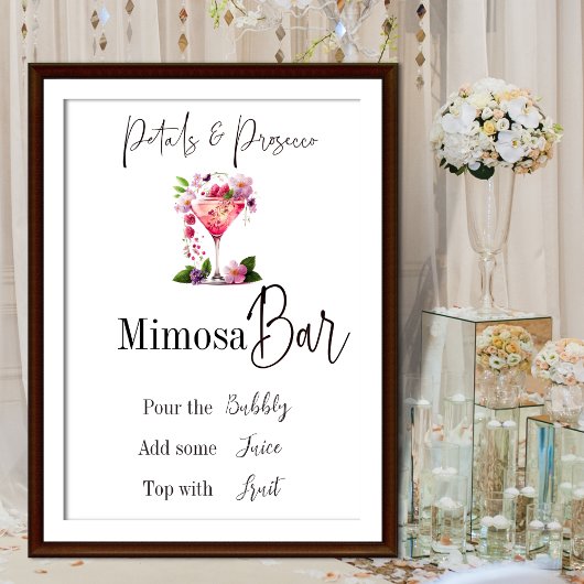 Poster Pétales et Prosecco Rose Fête de Mariage Bar de Fl