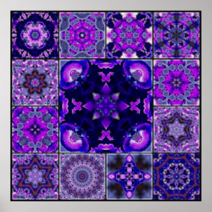 Poster Pétales pourpres et bleus de fleur d'iris, montage