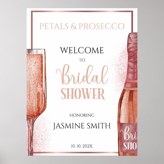 Poster Pétales & Prosecco Rose Gold Accueil de Mariage (Devant)