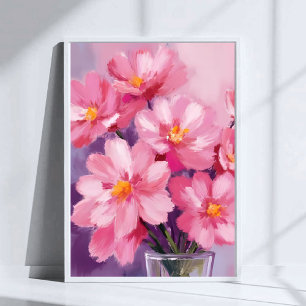 Poster Pétales roses en fleurs Peinture de fleurs à l'a
