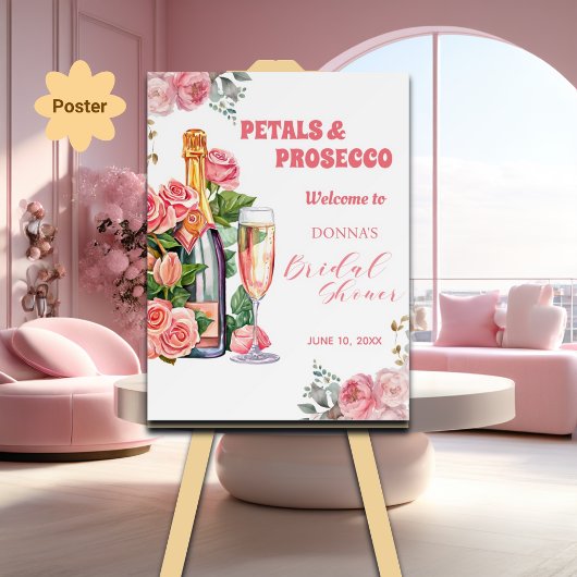 Poster Petals et Prosecco Bottle et Fête des mariées Rose