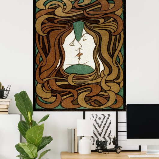 Poster Peter Behrens Kiss Love Art Nouveau Abstrait (Bureau à domicile)