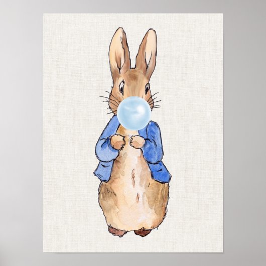 Poster Peter le lapin soufflant bulle gomme (Devant)