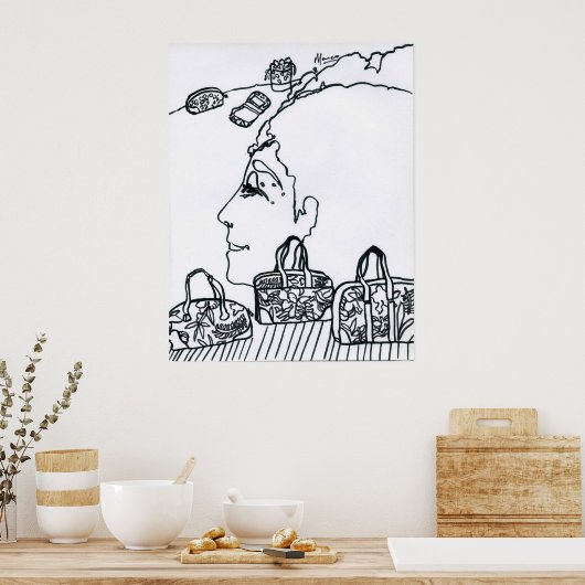 Poster Peter Max style dessin signé original (Cuisine)