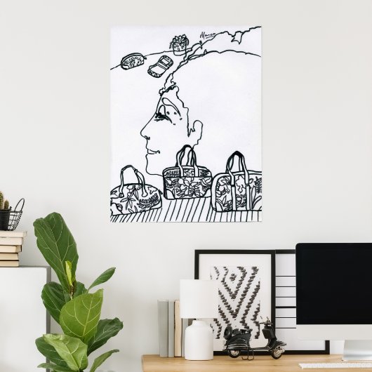 Poster Peter Max style dessin signé original (Bureau à domicile)