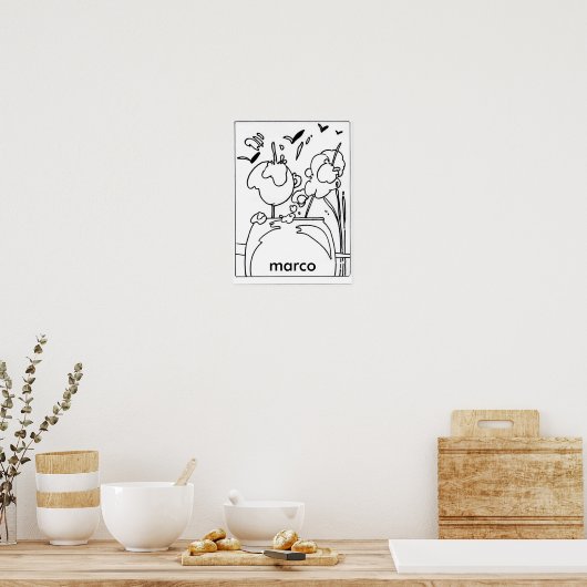 Poster Peter Max style dessin signé original (Cuisine)