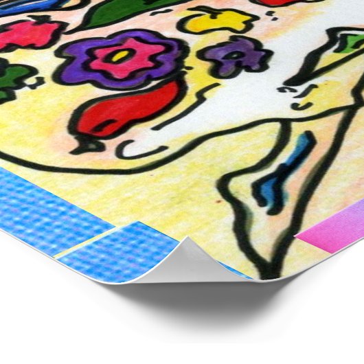 Poster Peter Max style original signé peinture acrylique (Coin)