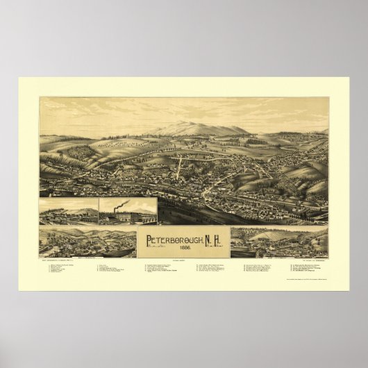 Poster Peterborough, NH Panoramic Map - 1886 (Devant)