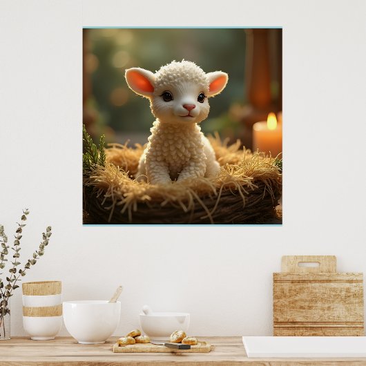 POSTER PETIT AGNEAU DANS UNE MANGER (Cuisine)