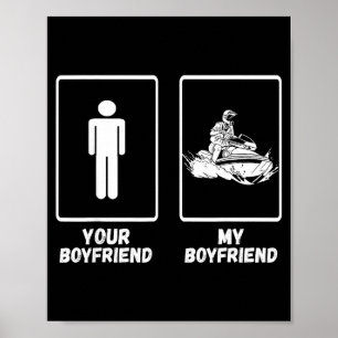 Poster Petit ami en jetski faisant du jetski véhicule aqu