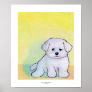 Poster Petit art blanc de chien dessinant le chiot