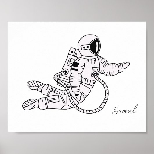 Poster Petit astronaute à main noire et blanche (Devant)