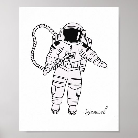 Poster Petit astronaute à main noire et blanche (Devant)