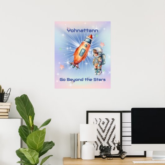 Poster Petit Astronaute Mignon avec Fusée (Bureau à domicile)