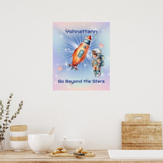 Poster Petit Astronaute Mignon avec Fusée (Cuisine)