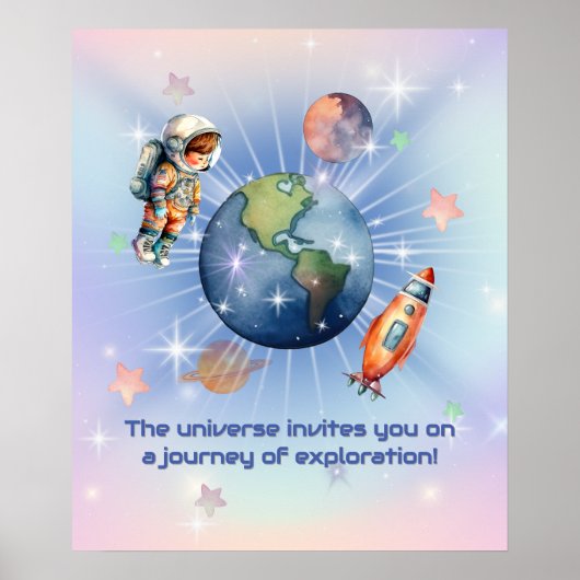 Poster Petit Astronaute Mignon dans l'Espace (Devant)