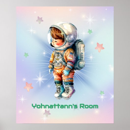 Poster Petit Astronaute Mignon en Combinaison Spatiale (Devant)