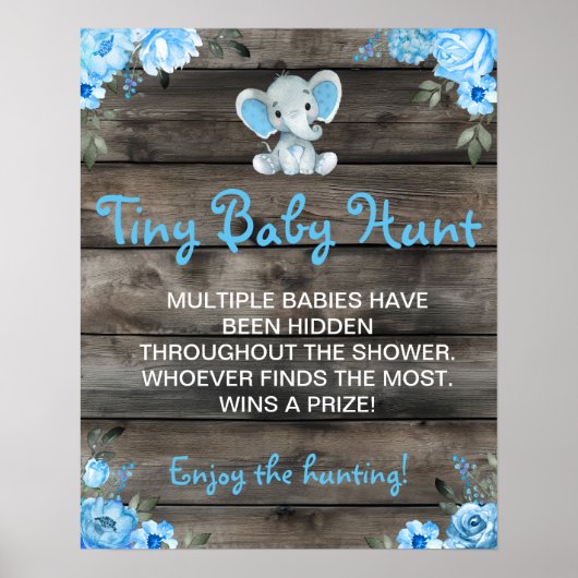 Poster Petit Baby Hunt Boy Elephant Baby shower Jeu (Devant)