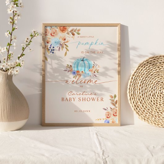 Poster Petit Baby shower Citrouille Blue Boy Bienvenue