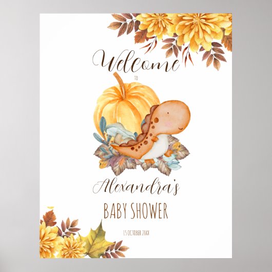 Poster Petit baby shower citrouille et dinosaure accueil (Devant)