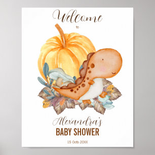 Poster Petit baby shower citrouille et dinosaure accueil