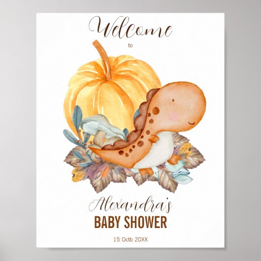 Poster Petit baby shower citrouille et dinosaure accueil (Devant)