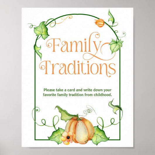 Poster Petit Baby shower Citrouille Famille Traditions Je (Devant)