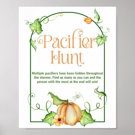 Poster Petit Baby shower Citrouille Pacifique Chasse Jeu (Devant)