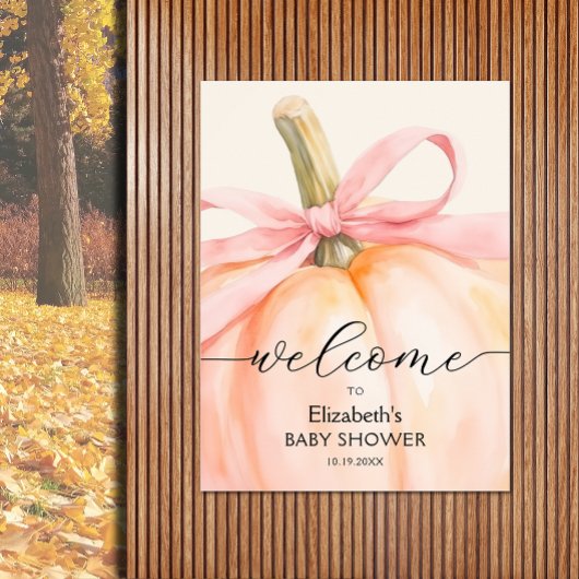 Poster Petit Baby shower Citrouille rose Bow Accueil