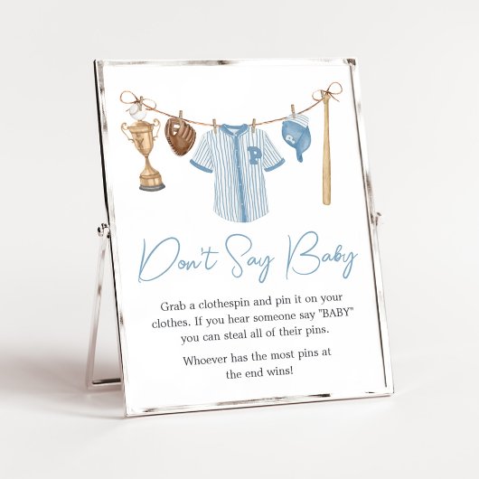 Poster Petit Baby shower de baseball Slugger Ne pas dire 