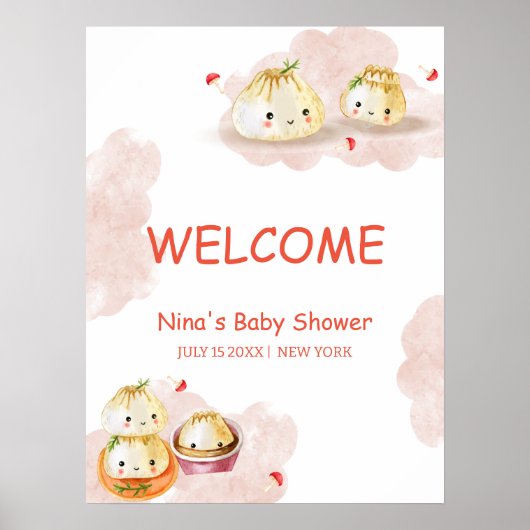 Poster Petit Baby shower de champignons en poudre mignon  (Devant)