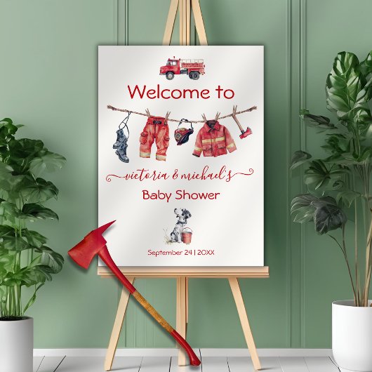 Poster Petit Baby shower de pompier Panneau de bienvenue