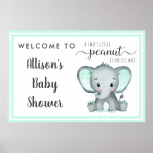 Poster Petit Baby shower éléphant de menthe d'arachide Bi