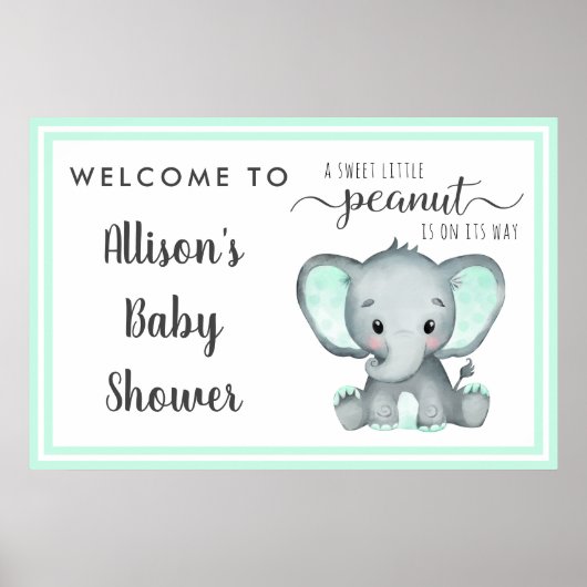 Poster Petit Baby shower éléphant de menthe d'arachide Bi (Devant)