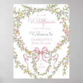 Poster Petit Baby shower fleur sauvage rose Bow Bienvenue (Devant)