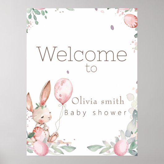 Poster petit baby shower lapin à fleurs doux (Devant)