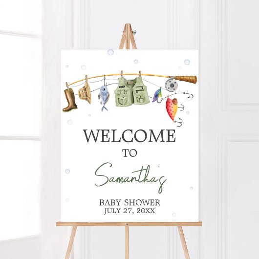 Poster Petit Baby shower pêcheur Bienvenue