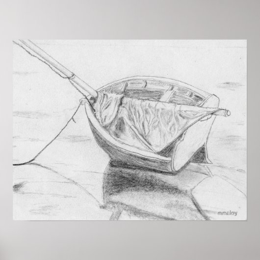 Poster Petit bateau à voile sur Beach Graphite (Devant)