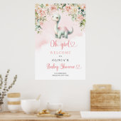 Poster Petit bébé dinosaure fille rousse roses bienvenue (Cuisine)