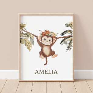 Poster Petit Bébé Singe Boho Safari Nursery Wall